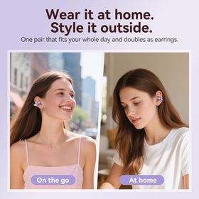 kinglucky earbuds inside charging case with earrings attached, convenient charging