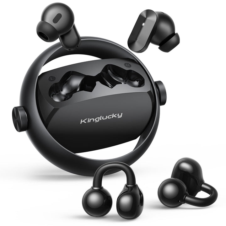 Kinglucky front packaging showing earbuds and case, clear product overview benefit
