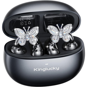 Kinglucky front packaging box showing earbuds and elegant jewelry presentation and easy unboxing