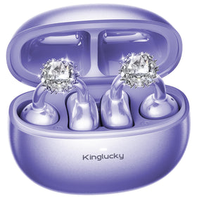 Kinglucky front packaging showing purple earbuds and gift-ready box, fashionable presentation benefit