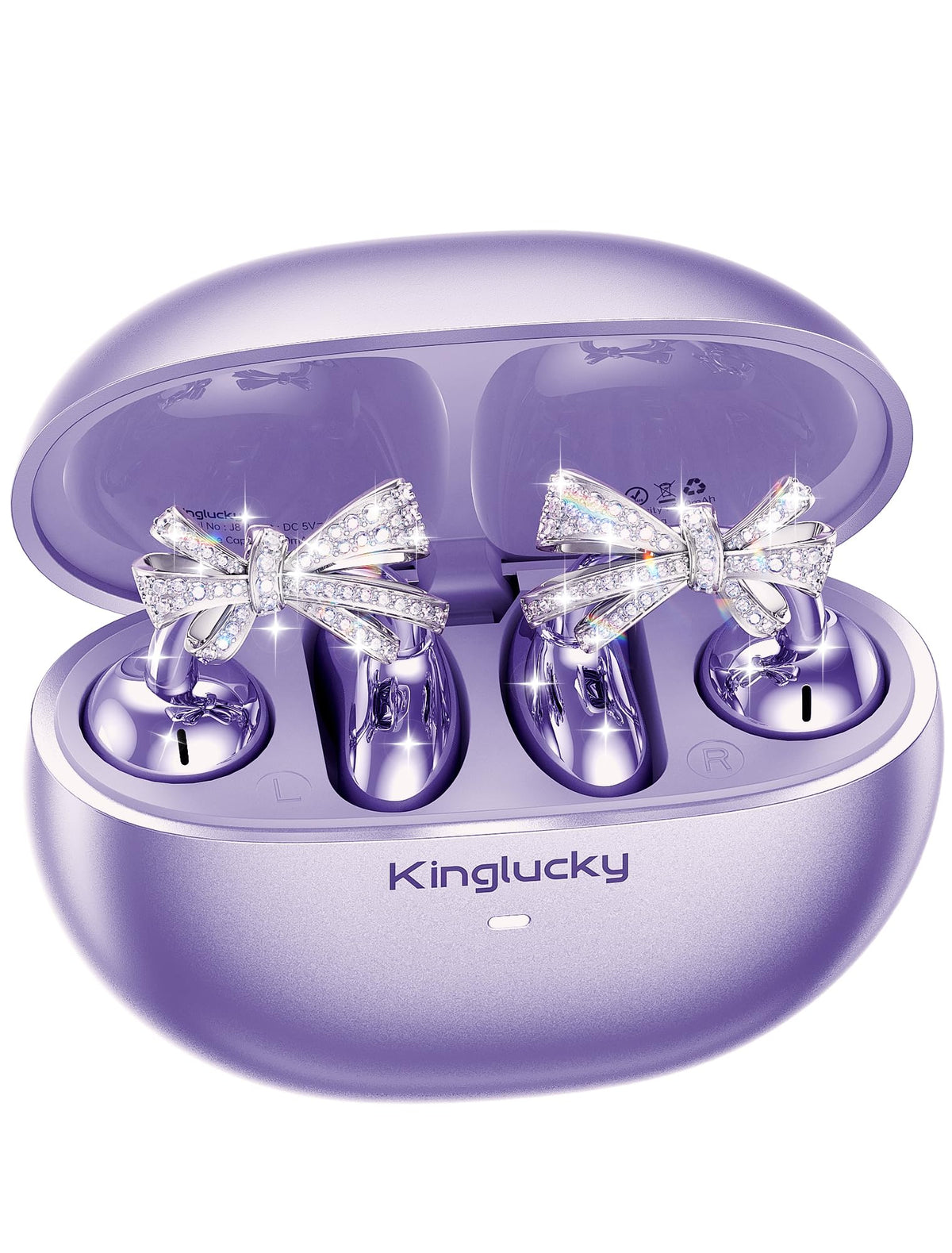 Kinglucky front packaging showing purple earbuds and elegant box for premium presentation