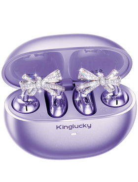 Kinglucky front packaging showing purple earbuds and elegant box for premium presentation