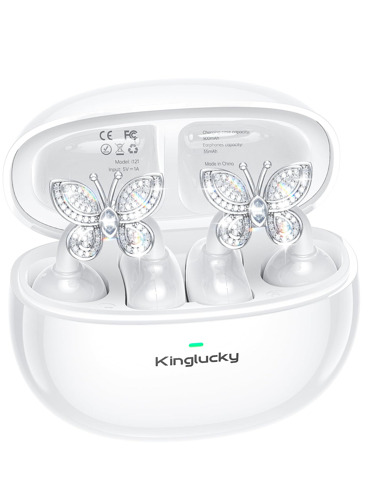Kinglucky front packaging showing earbuds and jewelry-style box, appealing gift presentation