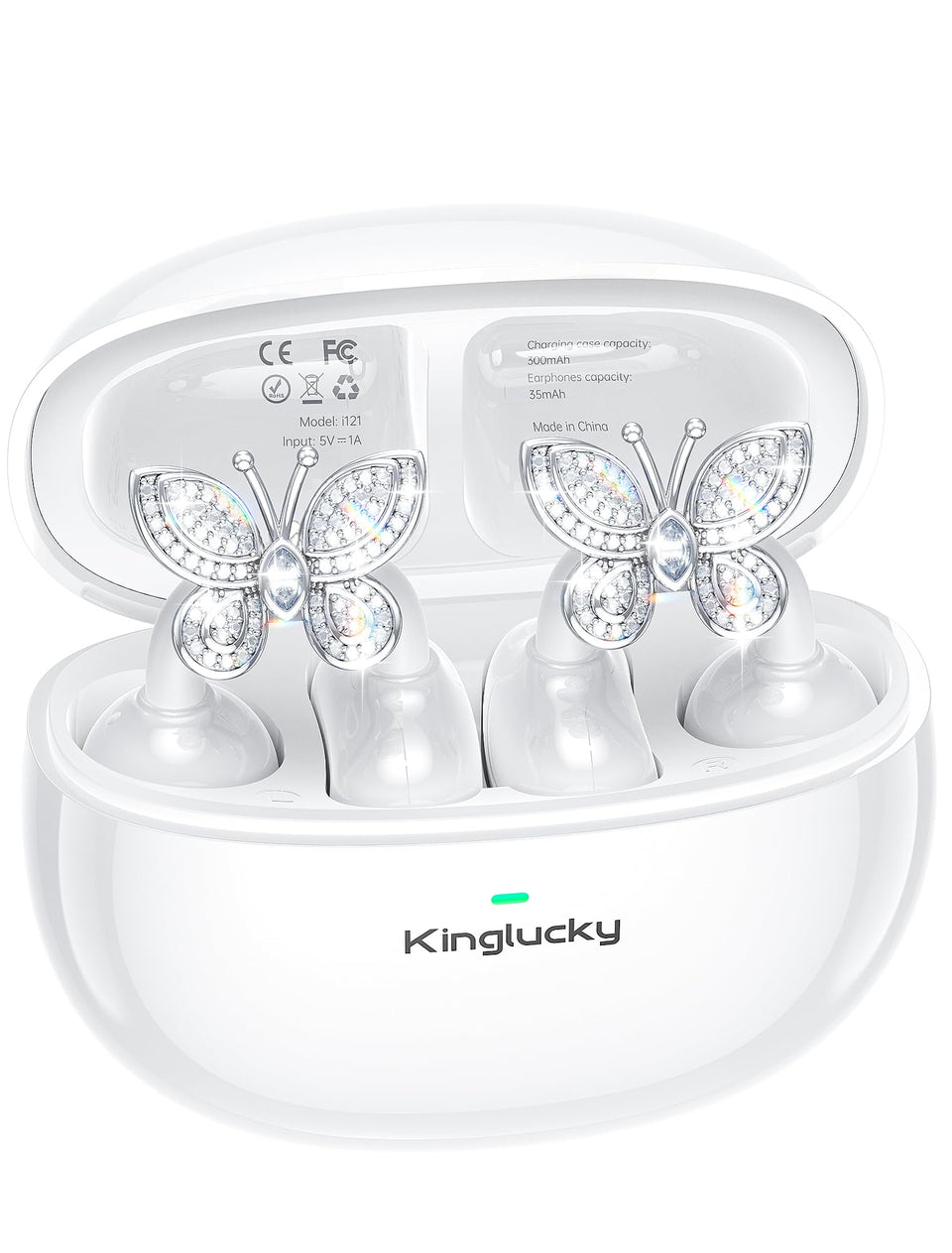 Kinglucky front packaging showing earbuds and jewelry-style box, appealing gift presentation