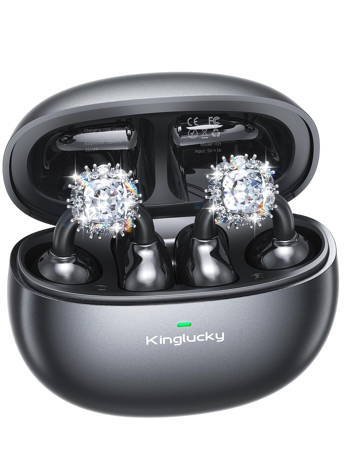 Kinglucky front packaging showing jewelry-style earbuds and gift-ready box benefits