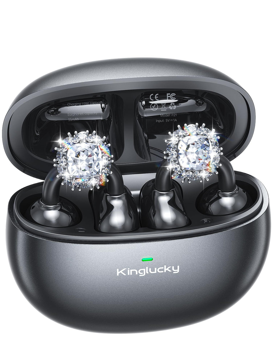 Kinglucky front packaging showing jewelry-style earbuds and gift-ready box benefits