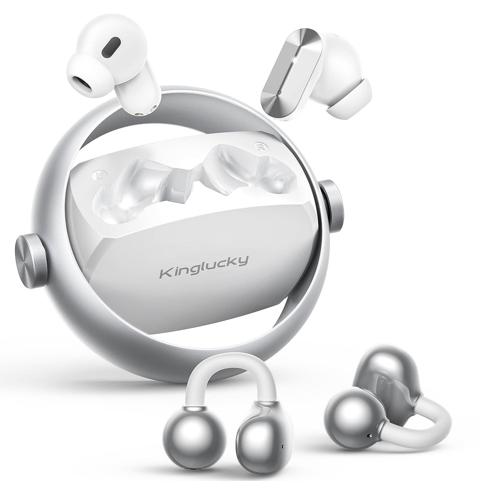 Kinglucky front product shot showing both earbuds and case, showcasing versatility