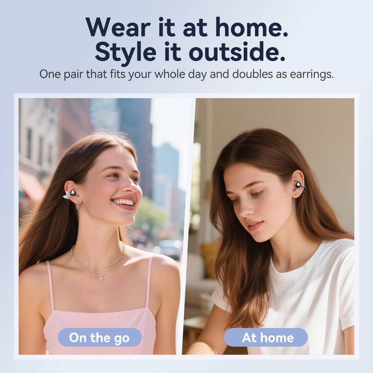 Kinglucky Gen2 charging case open holding earbuds with earrings attached for easy charging