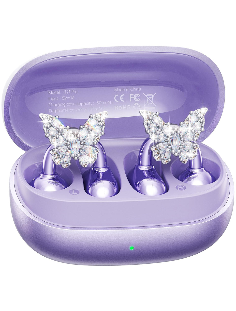 kinglucky front packaging showing purple earbuds and earrings, gift-ready appeal