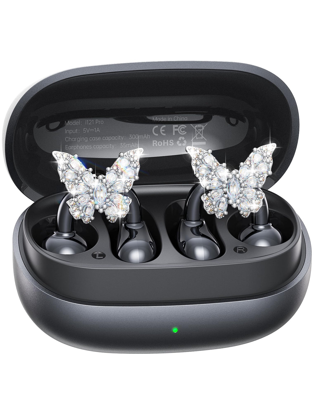 Kinglucky Gen2 front packaging showing earbuds and butterfly earrings, ideal gift presentation