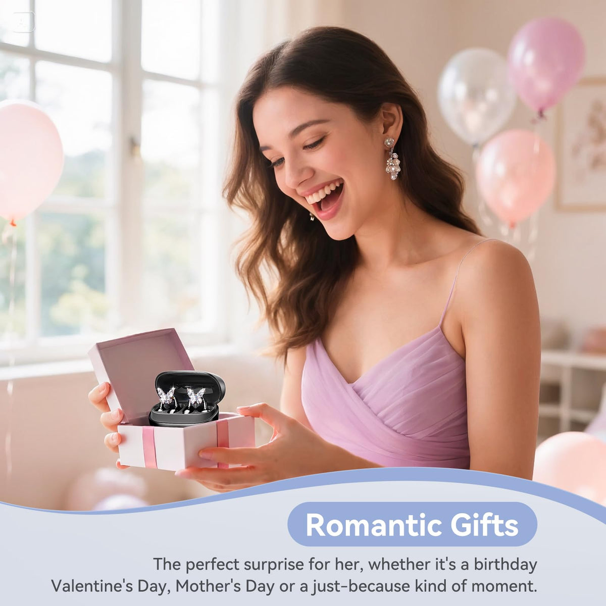 Kinglucky Gen2 lifestyle flatlay in gift box highlighting jewelry-style earbuds and accessories