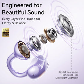Kinglucky earbuds on model side view demonstrating open-ear fit and situational awareness benefit