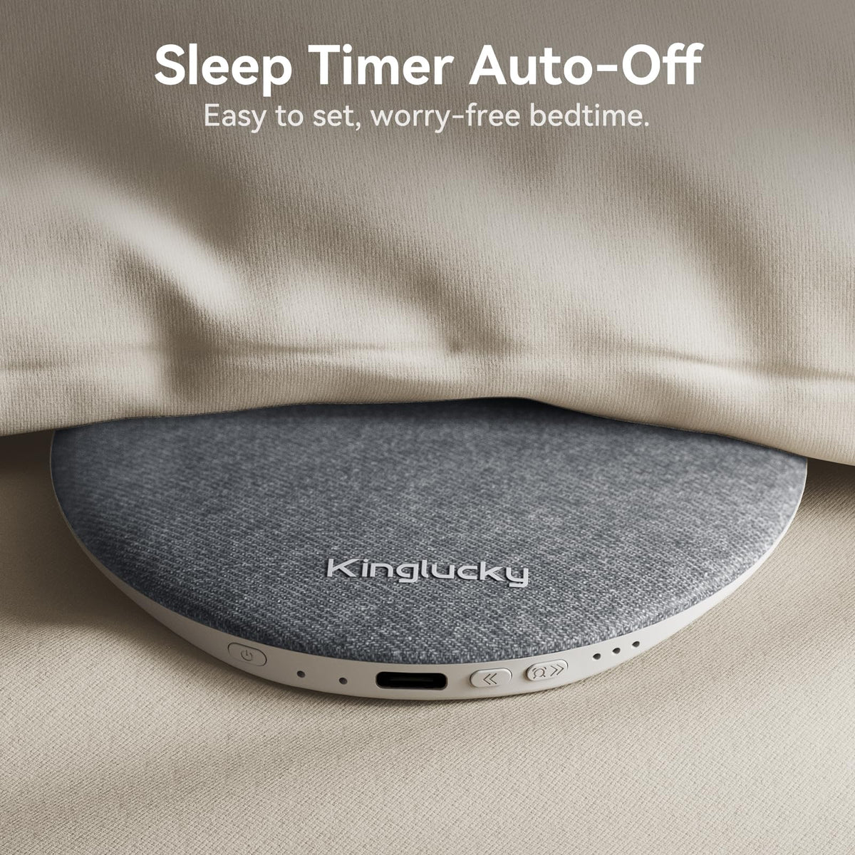 Kinglucky in bedroom lifestyle scene showing better shared-bed listening