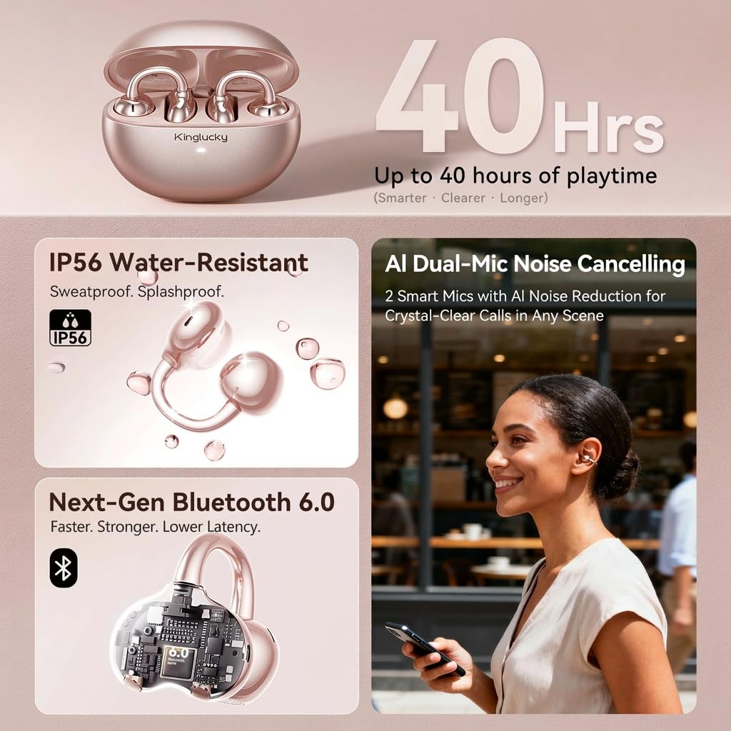 Kinglucky earbuds in hand for scale showing compact, portable size