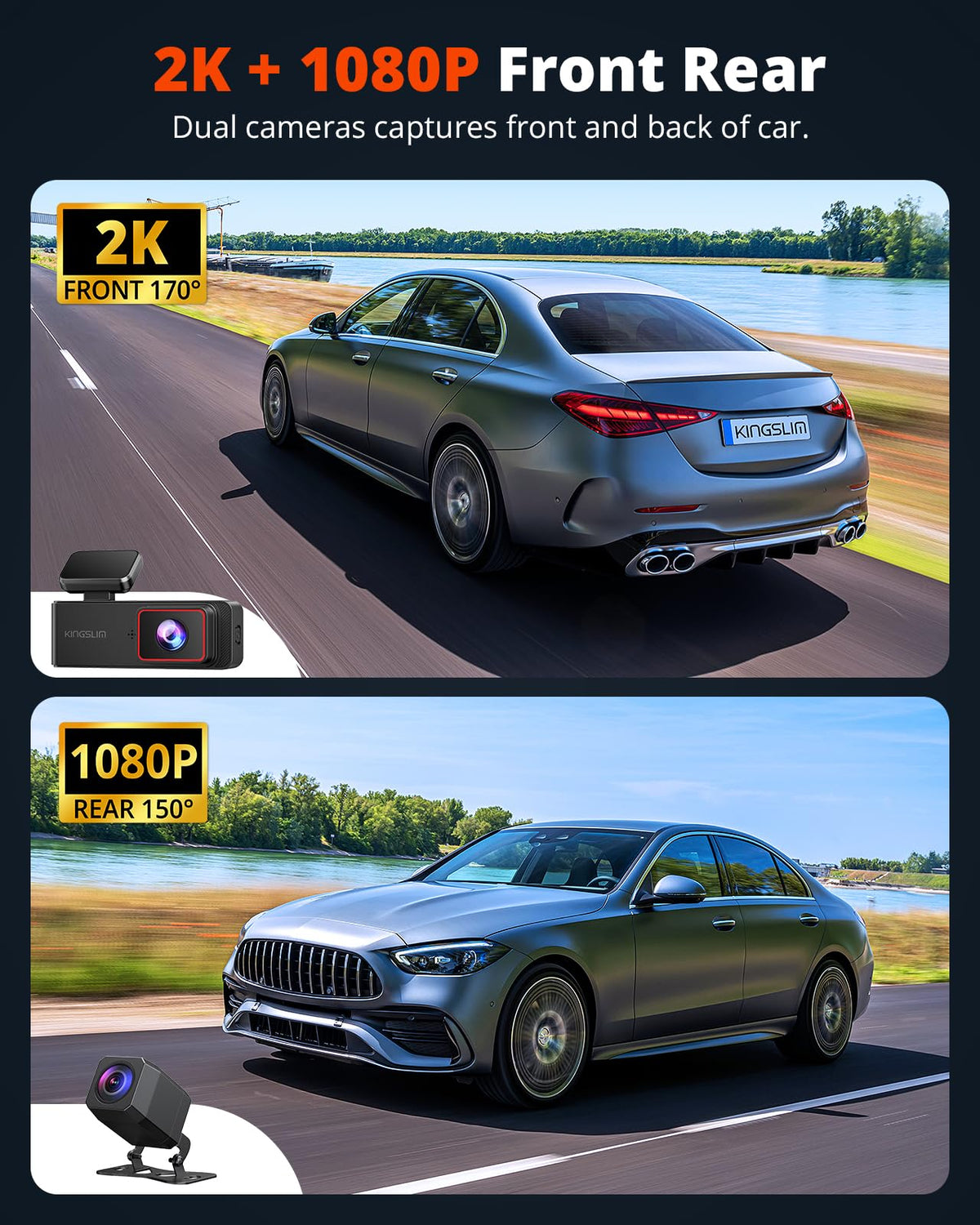 Kingslim rear camera for 1080p recording with a wide 150-degree angle