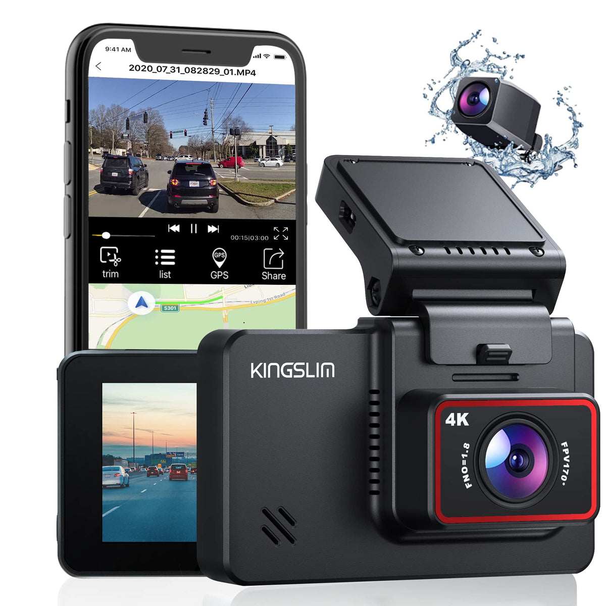 Kingslim D4 front camera 4K footage captures license plates clearly in daylight and night.