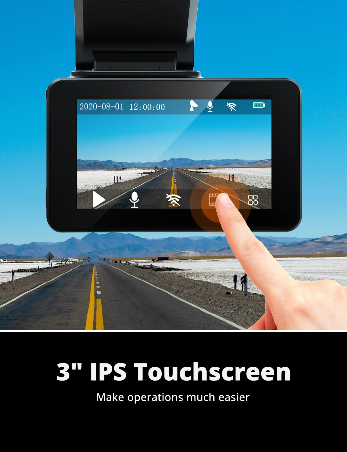 Kingslim D4 3-inch IPS touchscreen for instant playback and settings.