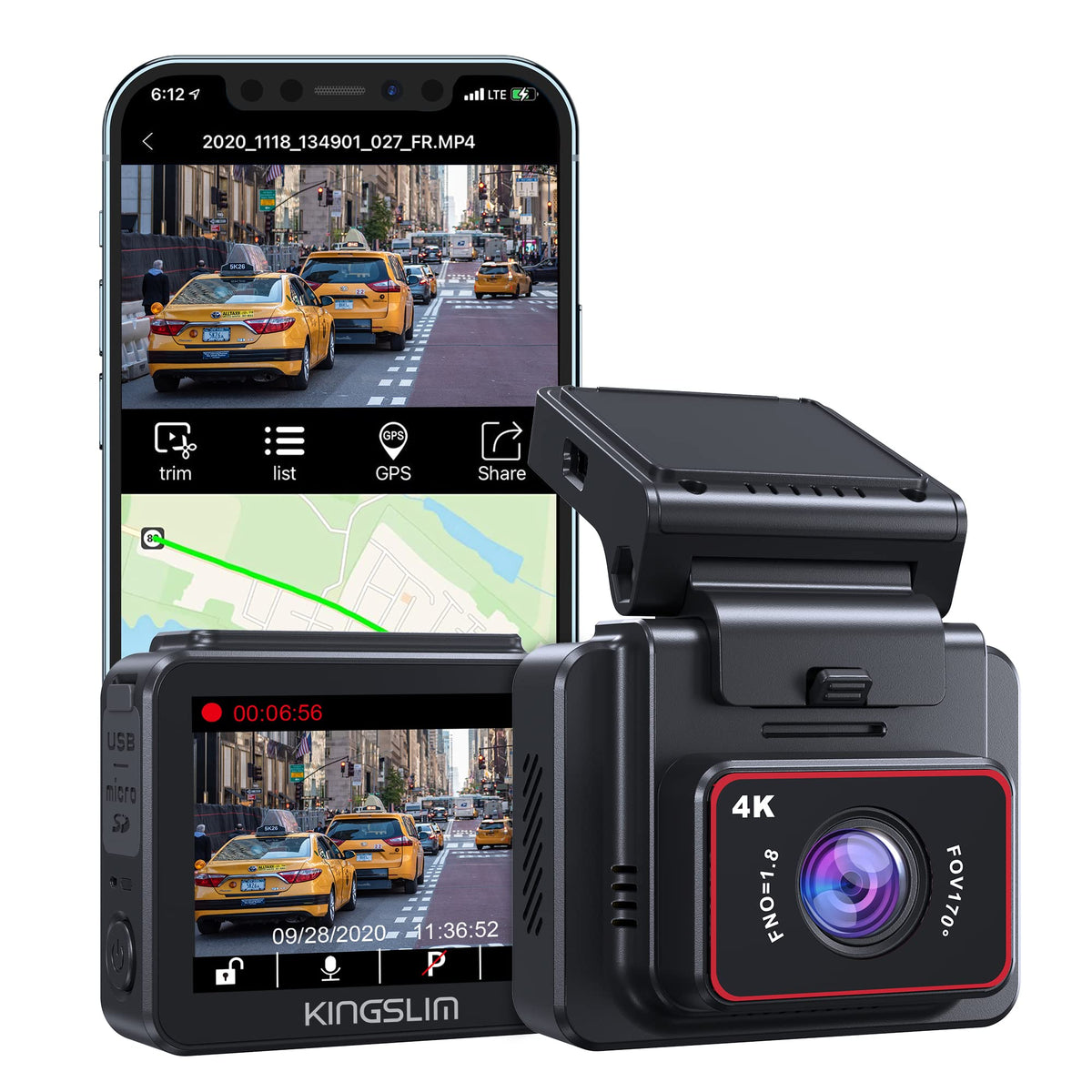 Kingslim D5 front view showing compact camera and mounting, enhances visibility