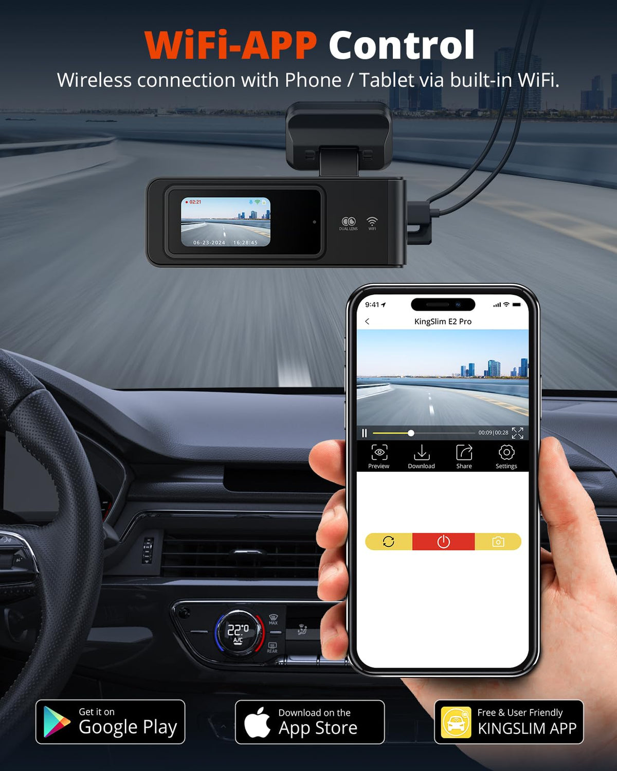 Kingslim dual camera overview inside car providing full front and rear coverage