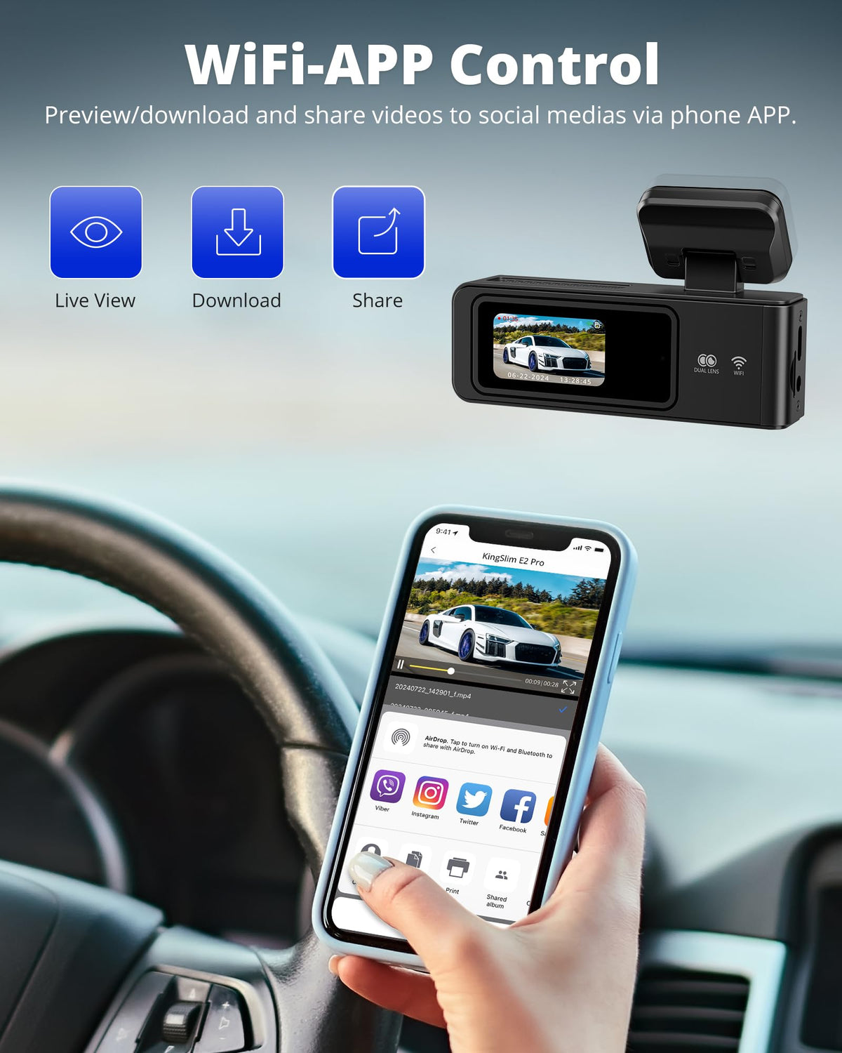 Kingslim E2PRO 1.47-inch screen displaying live footage for easy viewing