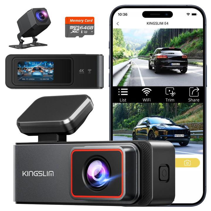Kingslim E4 front camera showing 4K lens and wide-view for clearer daytime detail