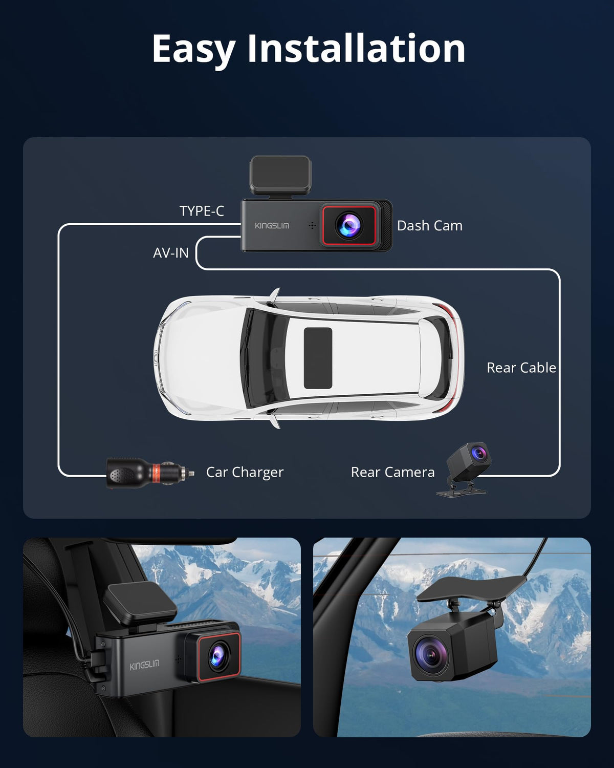 Kingslim E4 with optional hardwire kit illustrating 24-hour parking monitoring