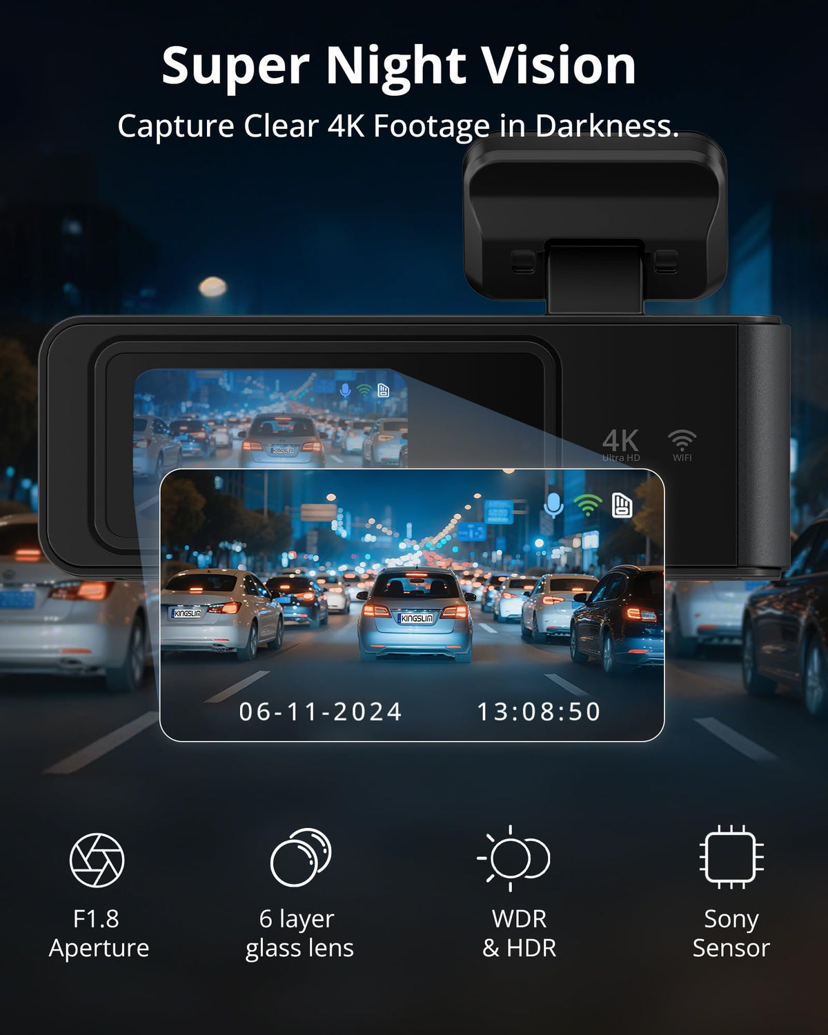 Kingslim E4 installed behind rearview mirror offering discreet in-cabin placement benefit