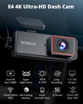Kingslim E4 rear camera mounted on rear window delivering rear coverage benefit