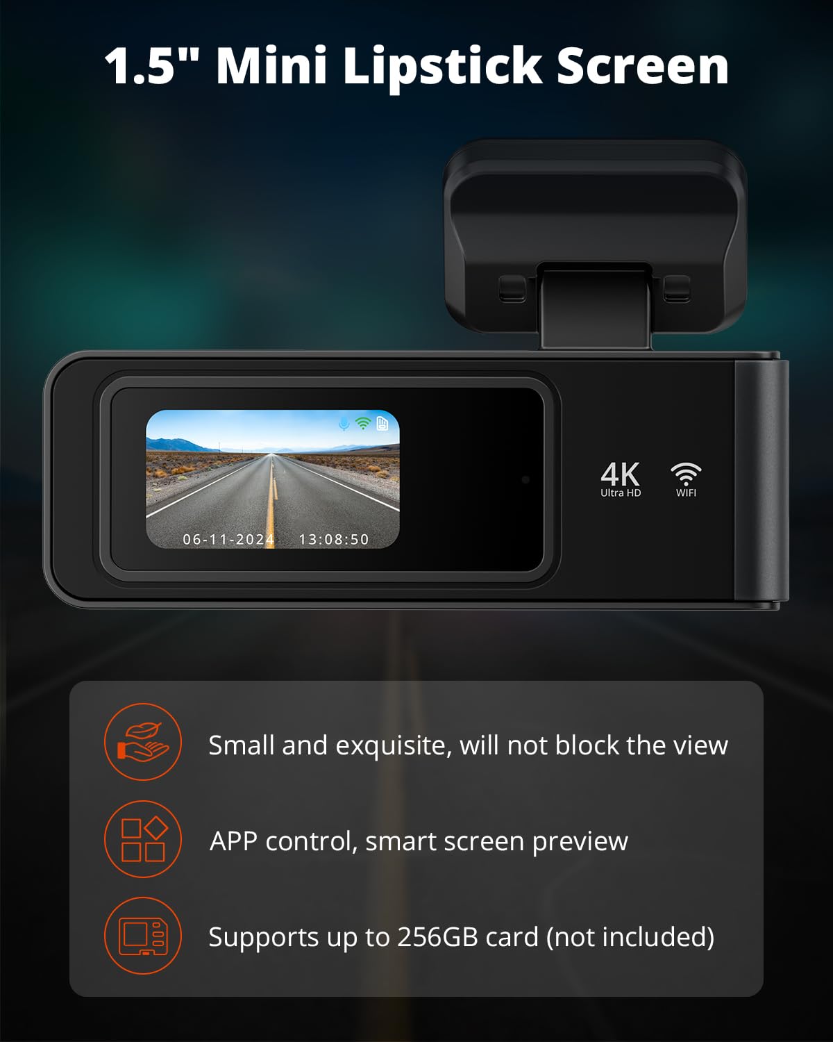 Kingslim E4 phone app interface demonstrating Wi‑Fi download and settings benefit