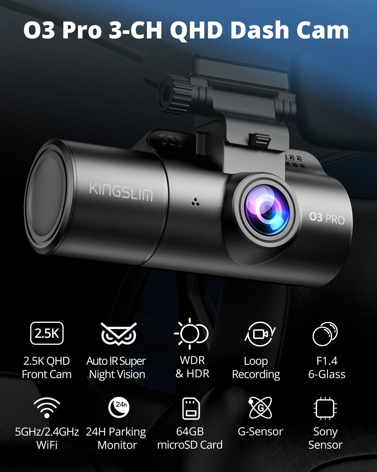 Kingslim O3Pro inside cabin camera 1080p records discreet cabin activity for evidence.