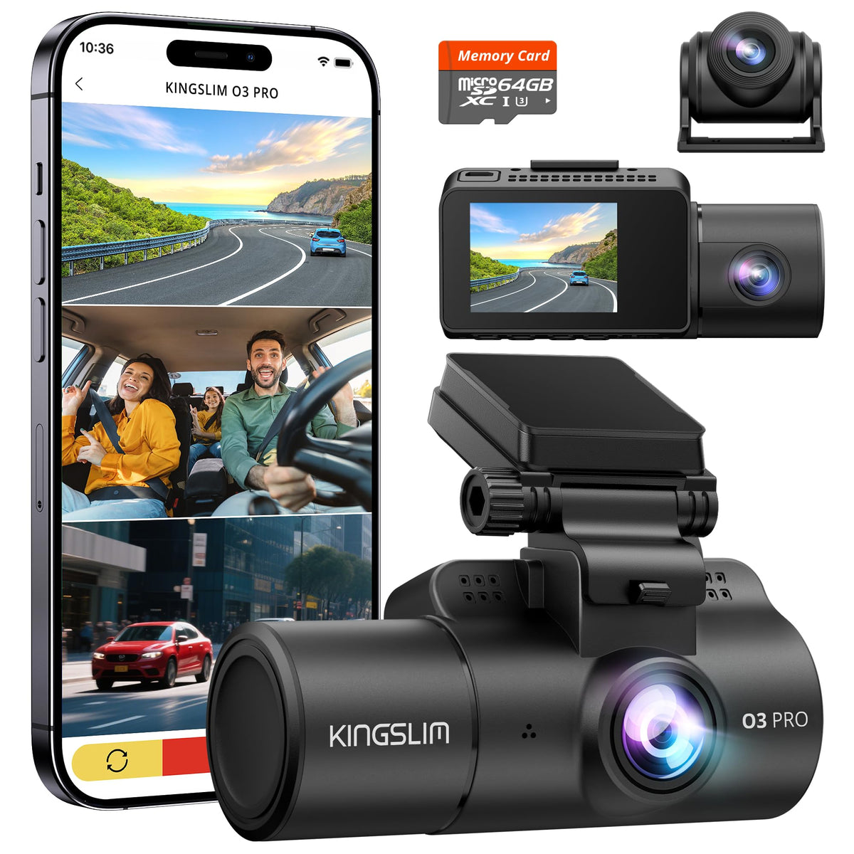 Kingslim O3Pro front camera 2.5K captures clear plates in day and night for reliable footage.