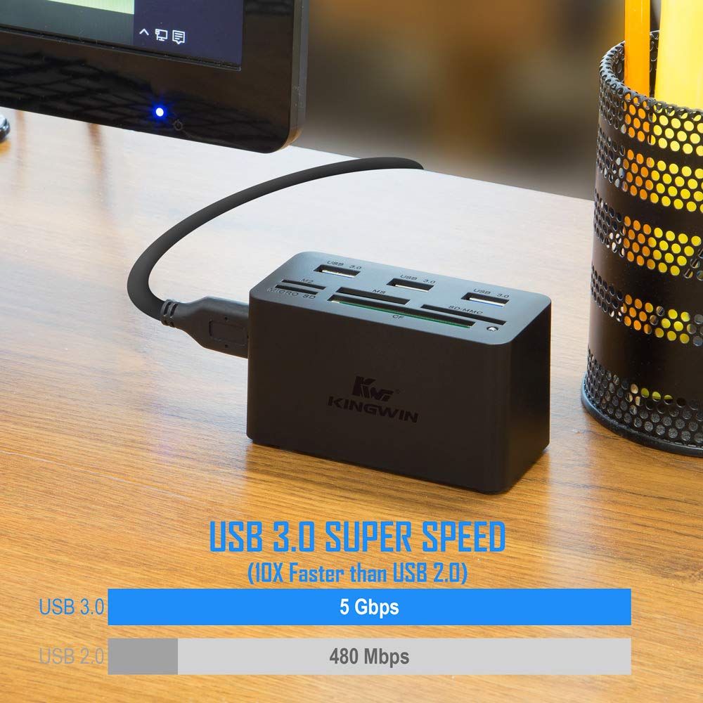 Kingwin black USB hub with compact design for space-saving setups.