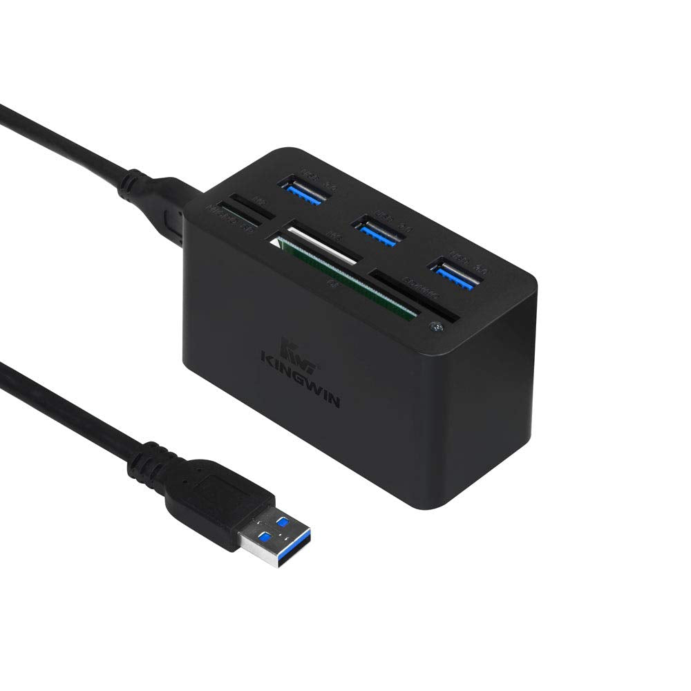 Kingwin USB hub with card reader-writer for fast data transfer and SD/MS support.