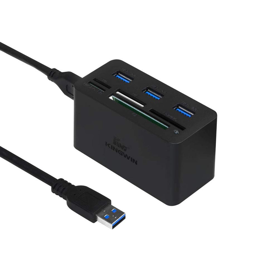 Kingwin USB hub with card reader-writer for fast data transfer and SD/MS support.