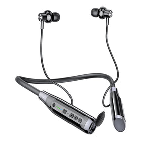 Kinobo front view of black neckband headphones showing sleek design and comfort