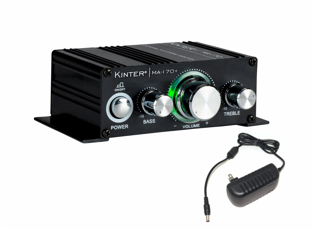 Kinter MA170+ front view for compact arcade upgrades with 2x18W output.