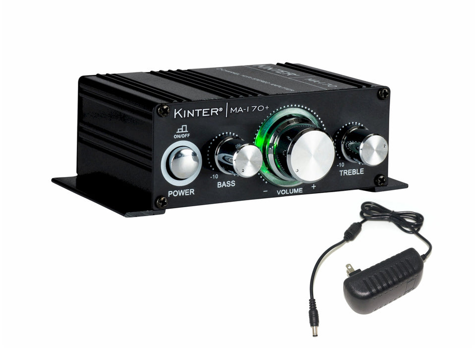 Kinter MA170+ front view for compact arcade upgrades with 2x18W output.