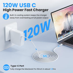 Kioson 120W USB-C Charger foldable plug for compact travel-friendly use.