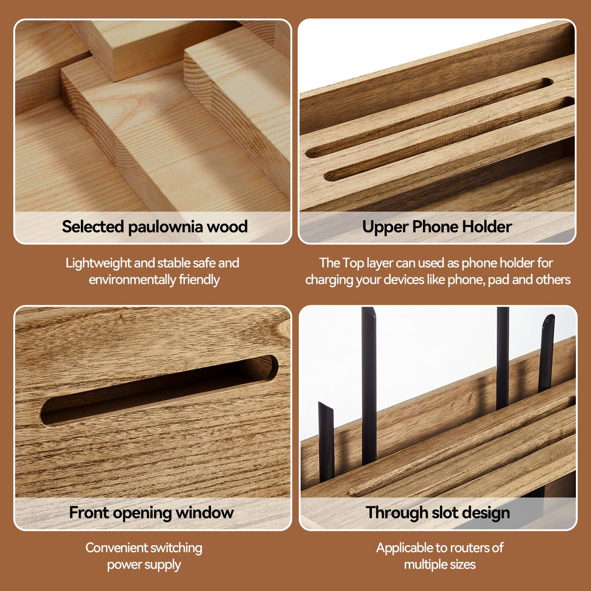 Brown plant-oil finish adds warmth to living room or home office spaces.