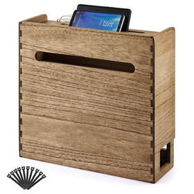 KIRIGEN solid wood router storage box with visible grain concealing cables neatly.