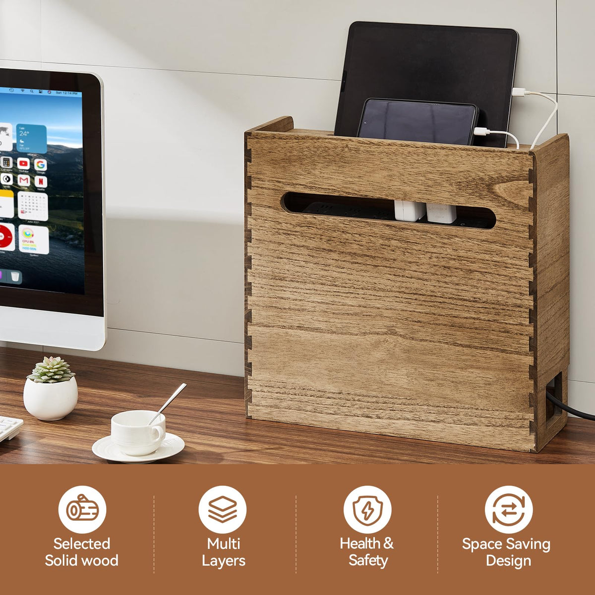 KIRIGEN three-tier layout storing router, modem, and adapters in one tidy unit.