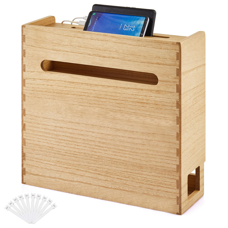 KIRIGEN WiFi router storage box in wood keeps routers neatly organized and desk tidy