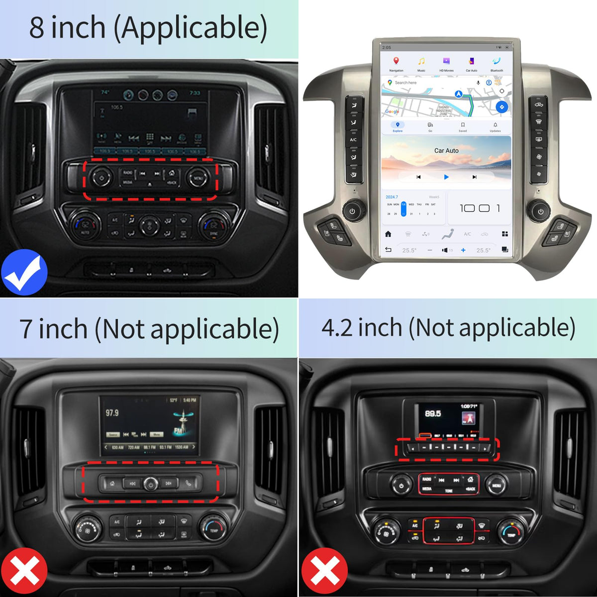 KiriNavi 14.4-inch IPS touchscreen for clear navigation and media.