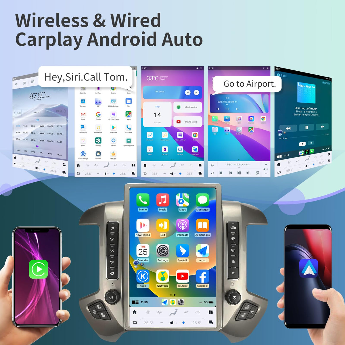 KiriNavi CarPlay and Android Auto with voice control for safer driving.