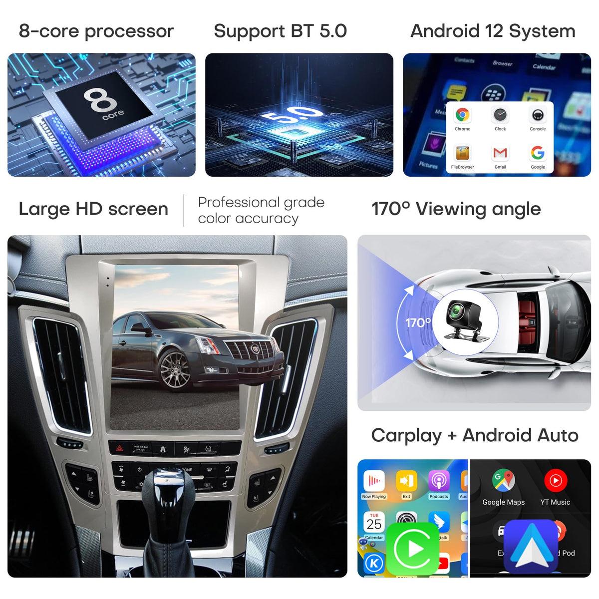 KiriNavi vertical Tesla-style touchscreen offers intuitive tall-screen operation.