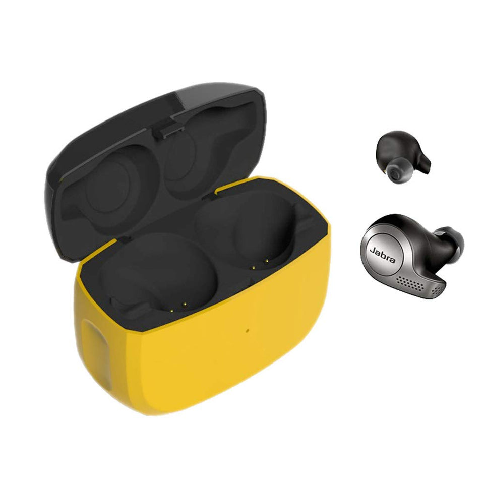 Kissmart charging case for Jabra Elite 65t, yellow, front view shows portable design