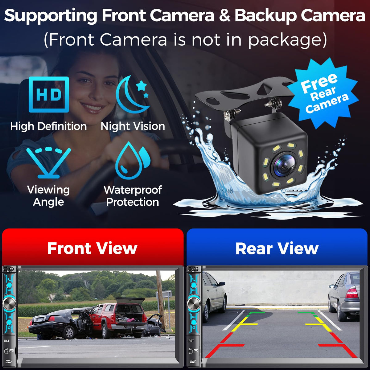 Kissound mirror link with dual camera support for safer parking.