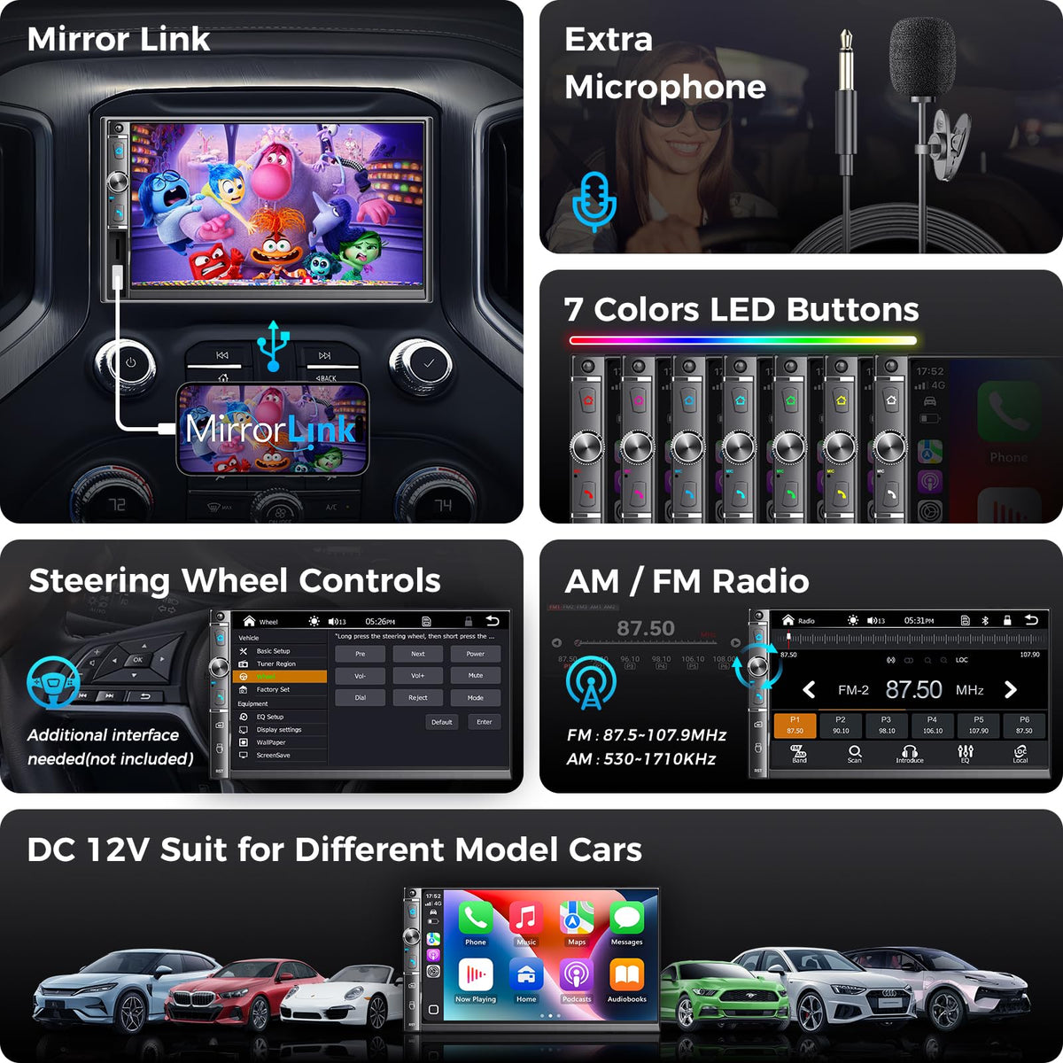 Kissound 7-inch display with rear 8-LED camera included for safer reversing.
