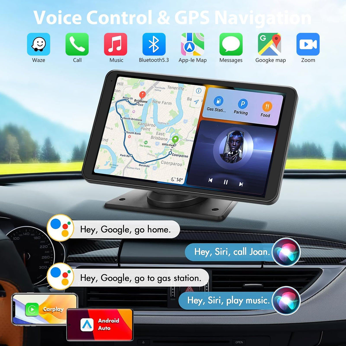 Kiswuren mounted on dashboard in car providing hands-free smartphone integration benefit