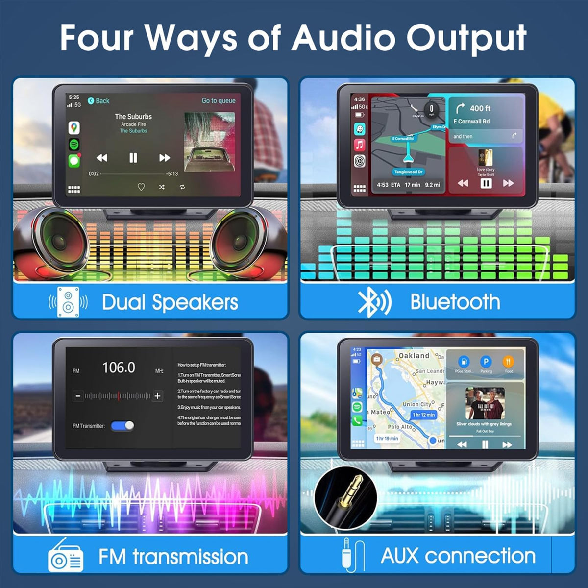 Kiswuren touchscreen interface with CarPlay and Android Auto for safer driving